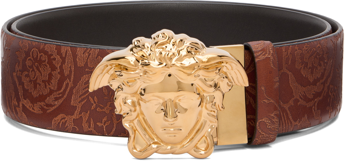 Versace Brown 'La Medusa' Leather Reversible Belt