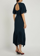 Reformation Salvia Flutter-sleeve Chiffon Midi Dress Navy