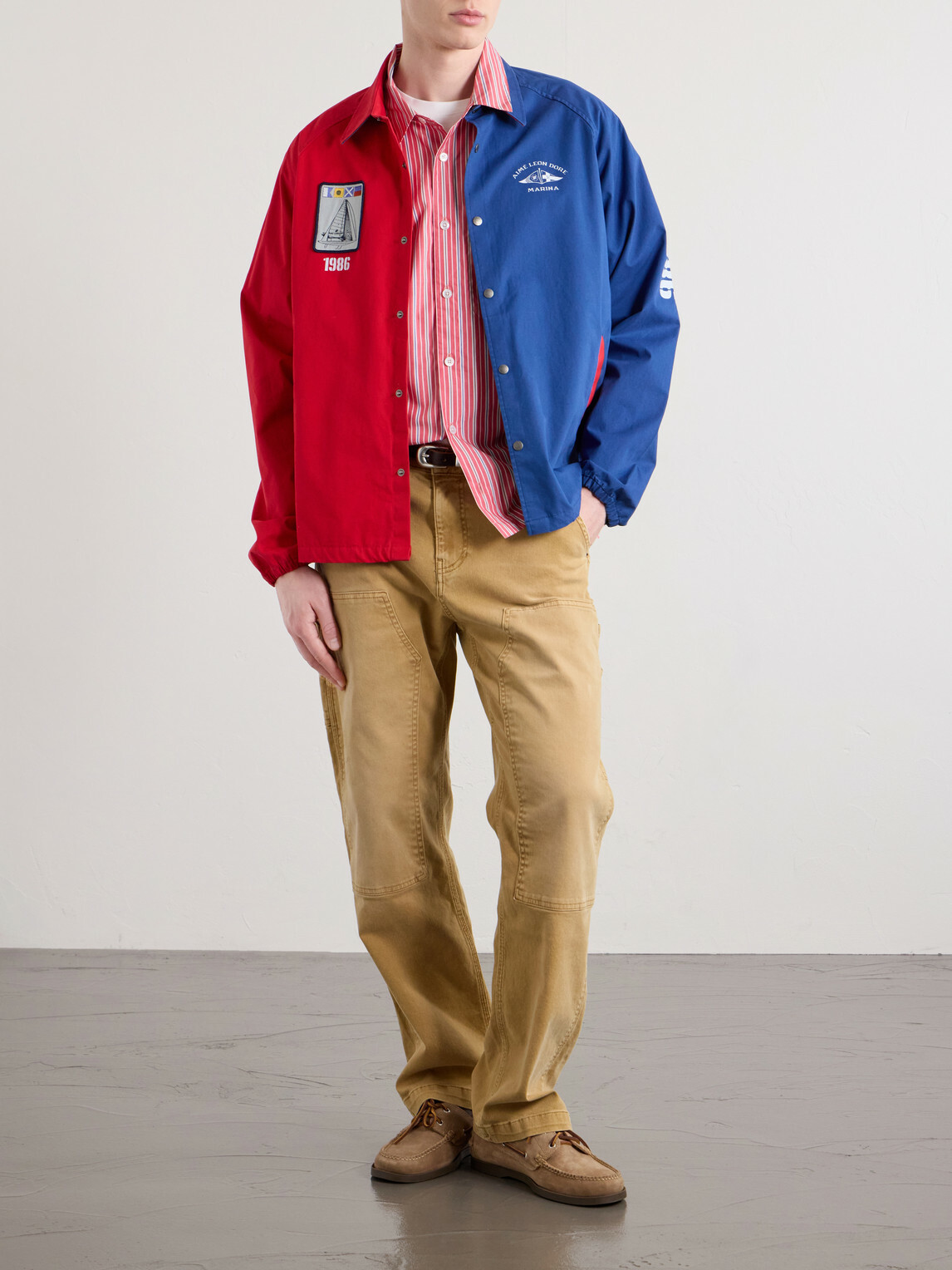 Aimé Leon Dore - Logo-Print Colour-Block Cotton Overshirt - Red
