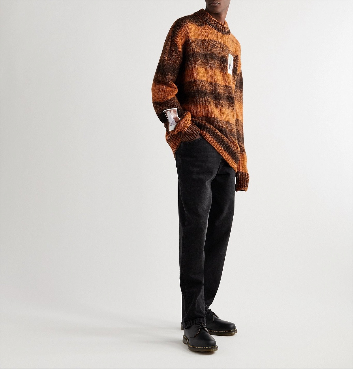 Raf Simons - Oversized Appliquéd Striped Knitted Sweater - Orange