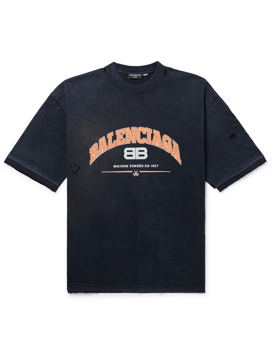 Balenciaga - Distressed Logo-Print Washed Cotton-Jersey T