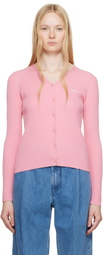 Maison Kitsuné Pink Baby Fox Patch Fine Ribbed Cardigan
