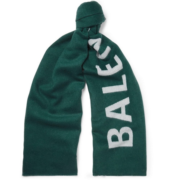 Photo: Balenciaga - Logo-Jacquard Wool Scarf - Men - Green