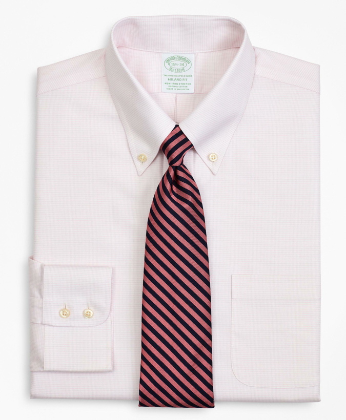 Photo: Brooks Brothers Men's Stretch Milano Slim-Fit Dress Shirt, Non-Iron Twill Button-Down Collar Micro-Check | Pink