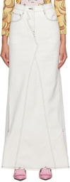 Pushbutton White Vented Denim Maxi Skirt
