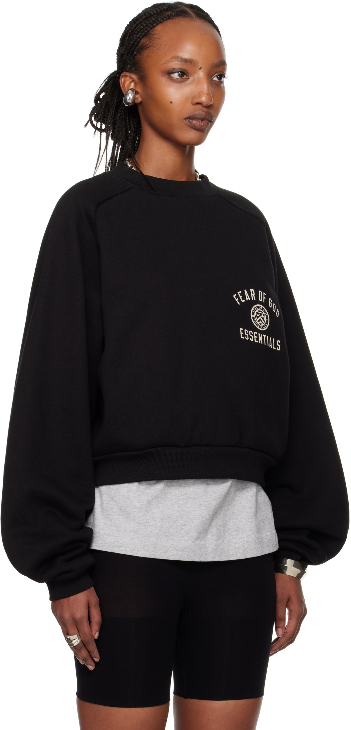 Fear of God ESSENTIALS Black Fleece Cropped Crewneck Sweatshirt 