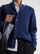William Lockie - Duncan Shawl-Collar Ribbed Merino Wool and Cashmere-Blend Cardigan - Blue