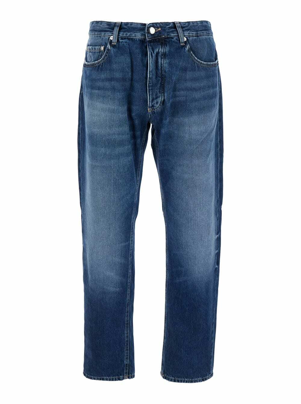 Icon Denim Blue Five Pocket Jeans With Logo Patch On The Back In Denim Man