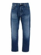 Icon Denim Blue Five Pocket Jeans With Logo Patch On The Back In Denim Man