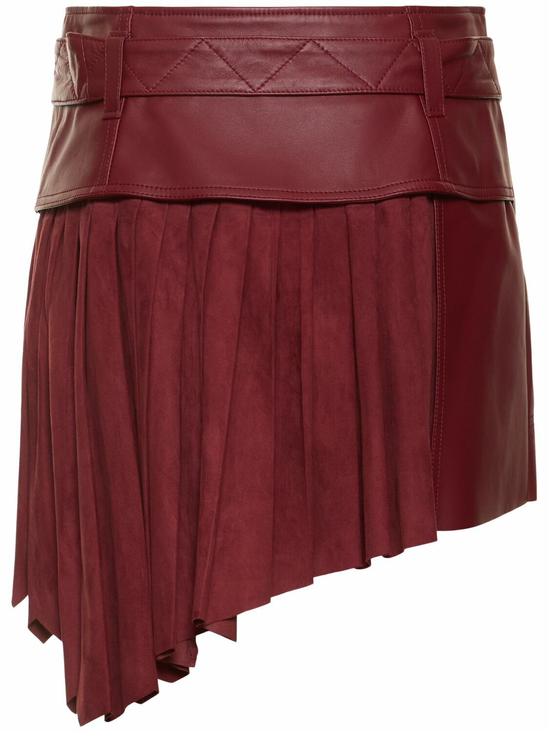 FERRARI - Leather & Suede Pleated Mini Skirt