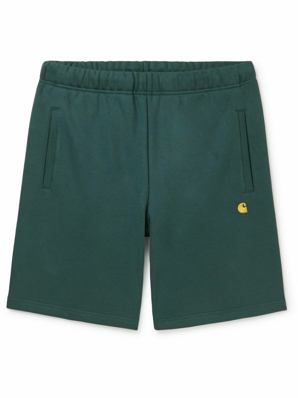Photo: Carhartt WIP - Chase Straight-Leg Logo-Embroidered Cotton-Blend Jersey Shorts - Green