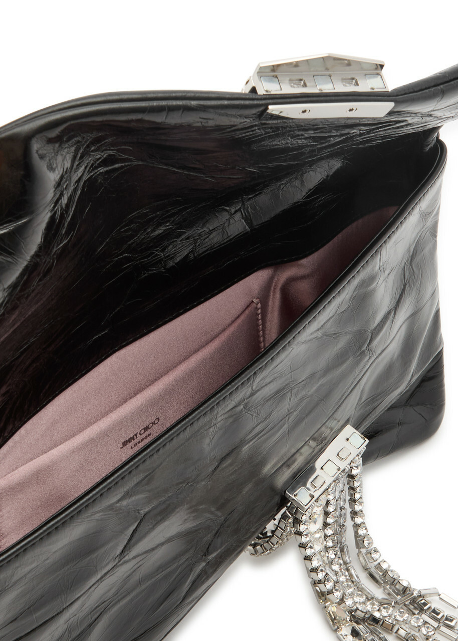 Jimmy Choo Zandra Crystal-embellished Leather Cutch - Black And Silver - One Size
