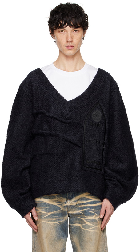 Photo: Who Decides War Navy Gathered Collegiate Sweater