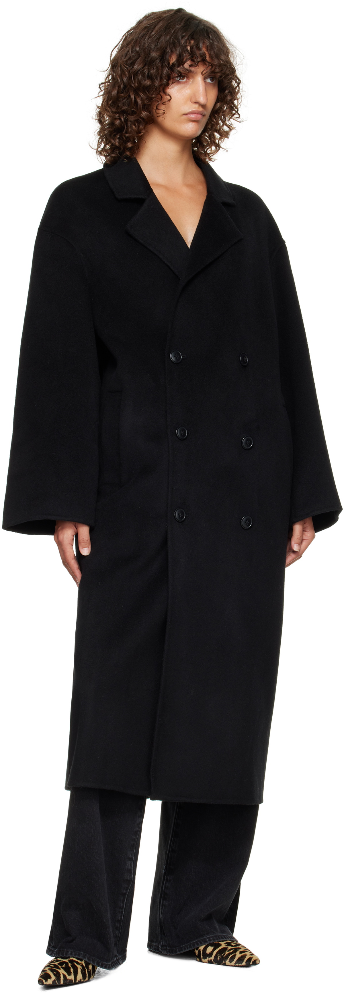 Loulou de Saison Black Borneo LDS Wool Drap Coat
