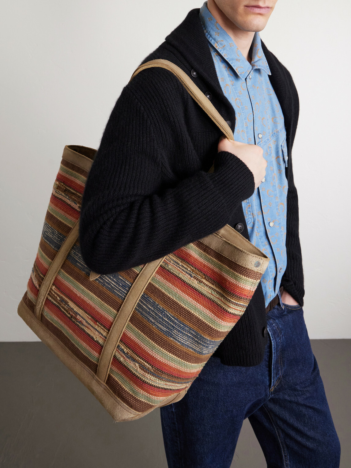 RRL - Murphy Medium Suede-Trimmed Woven Cotton Tote Bag