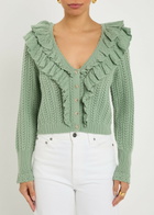 Alice + Olivia Eileen Ruffled Wool Cardigan Green