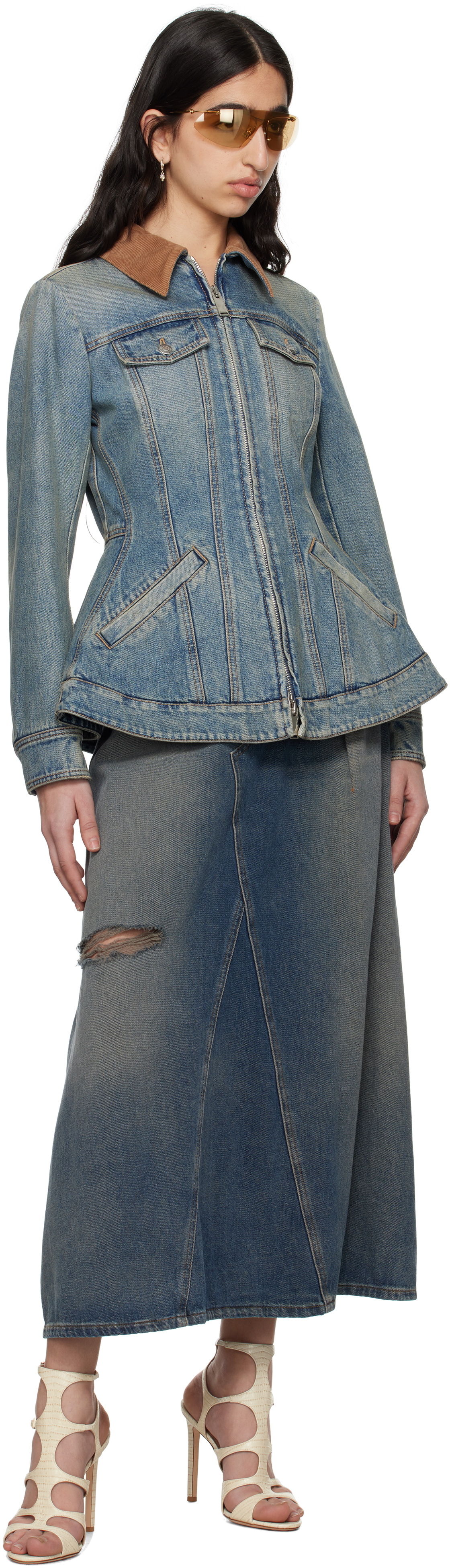 McQueen Blue Peplum Denim Jacket