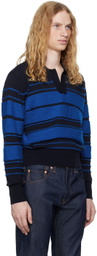 SUNNEI Blue Striped Knit Long Sleeve Polo