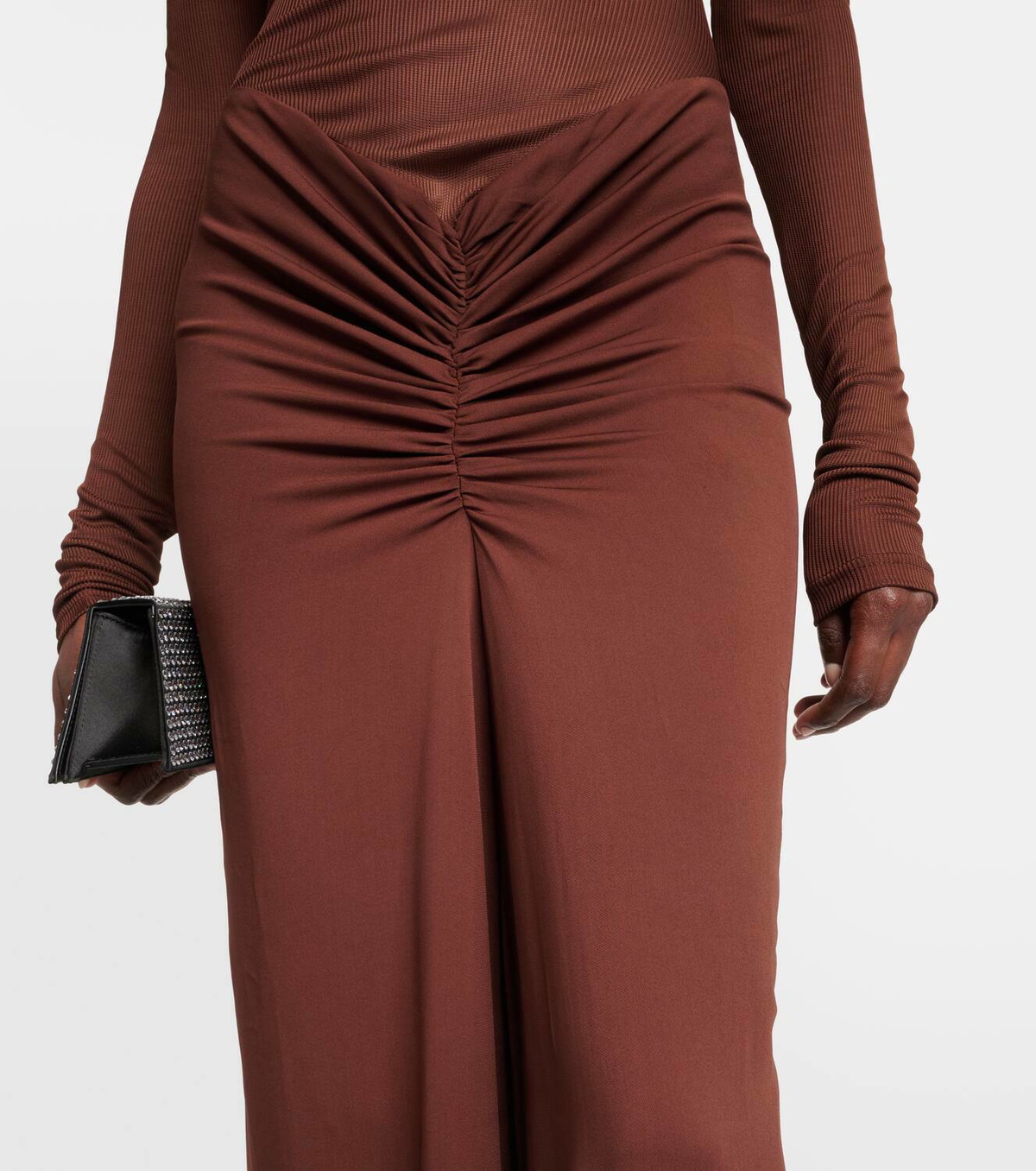 christopher esber fusion long sleeve gathered dress CHRISTOPHER ESBER Fusion jersey and gathered crepe mock-neck maxi dress