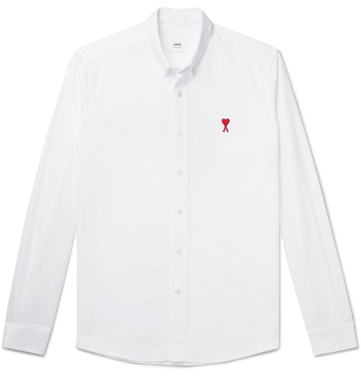 Photo: AMI PARIS - Button-Down Collar Logo-Embroidered Cotton Oxford Shirt - White