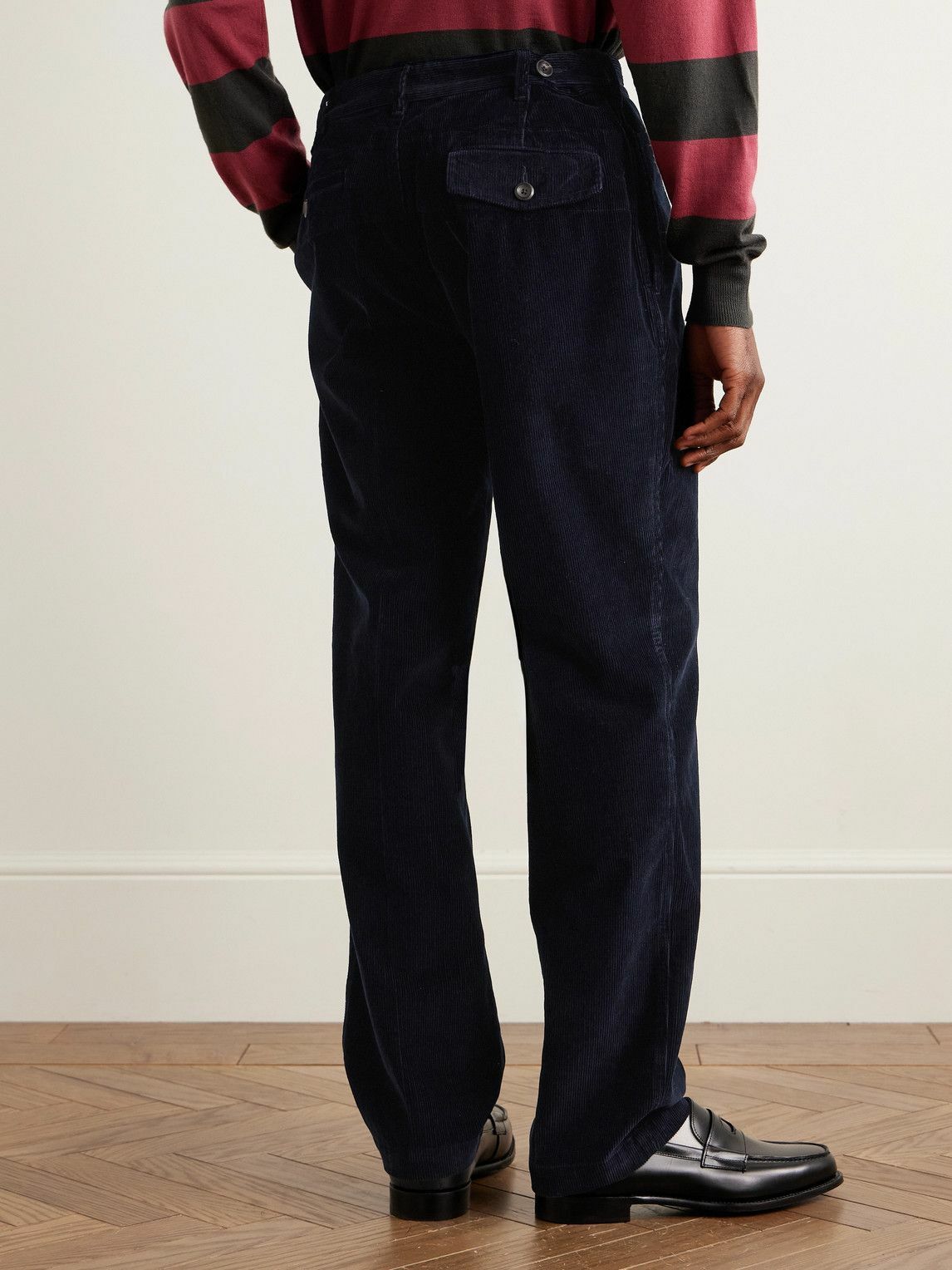 Drake's - Games Tapered Pleated Cotton-Corduroy Trousers - Blue