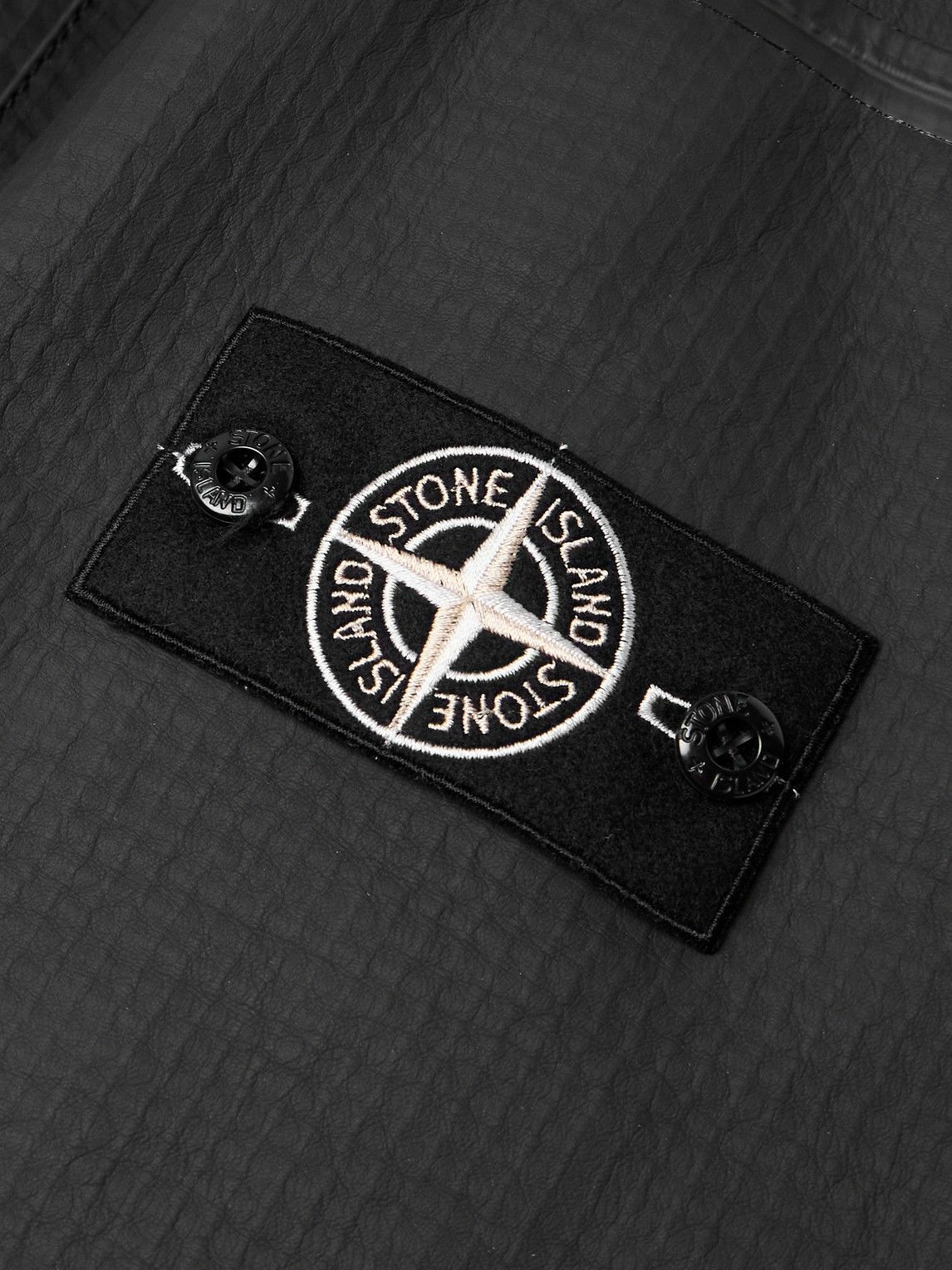 Stone Island - Logo-Appliquéd Padded Leather-Ripstop Hooded Jacket - Black