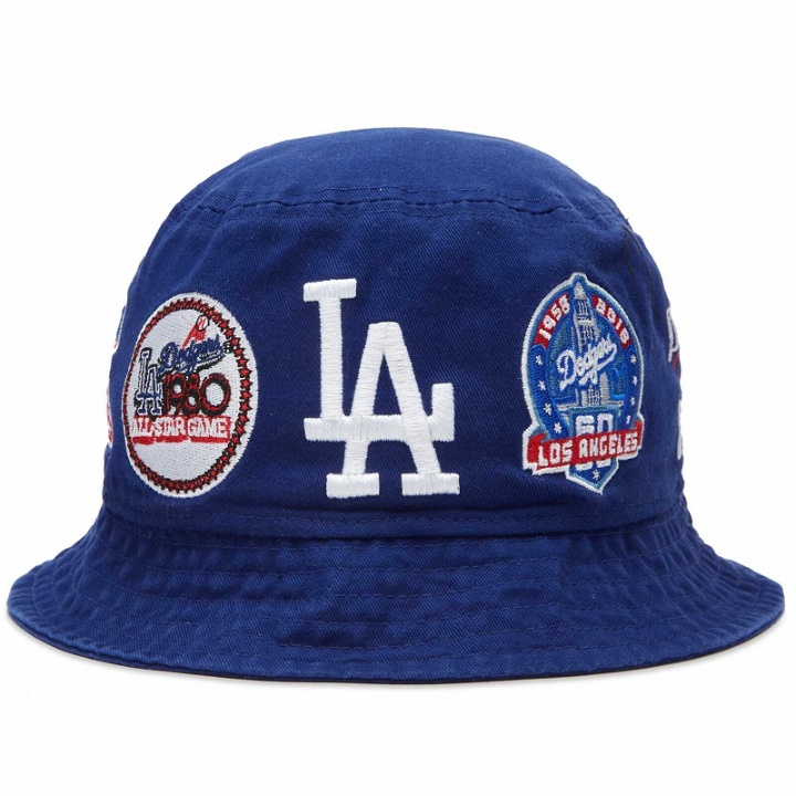 Photo: New Era Los Angeles Dodgers Multi Patch Bucket Hat in Blue