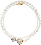 S_S.IL Silver & Gold Twist Heart Pearl Collar Necklace Set