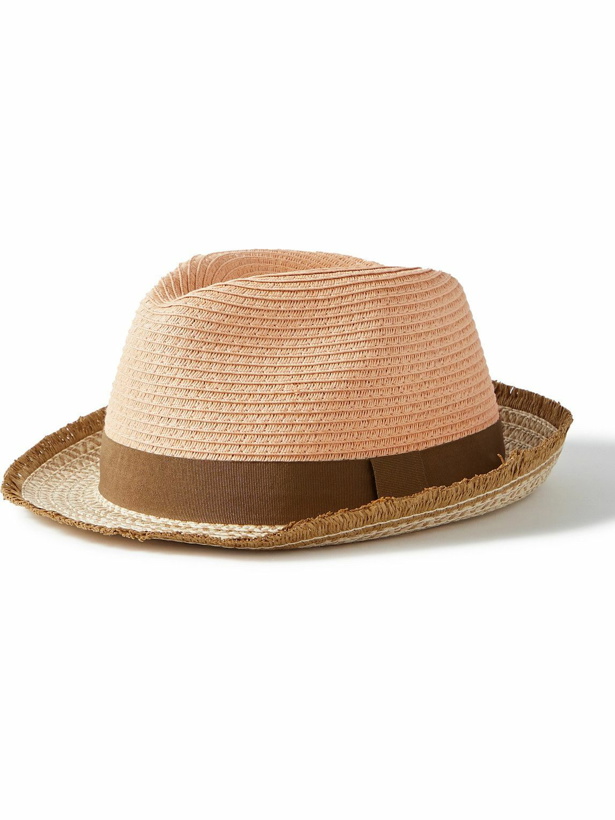 Photo: Paul Smith - Grosgrain-Trimmed Striped Braided Straw Trilby Hat - Brown