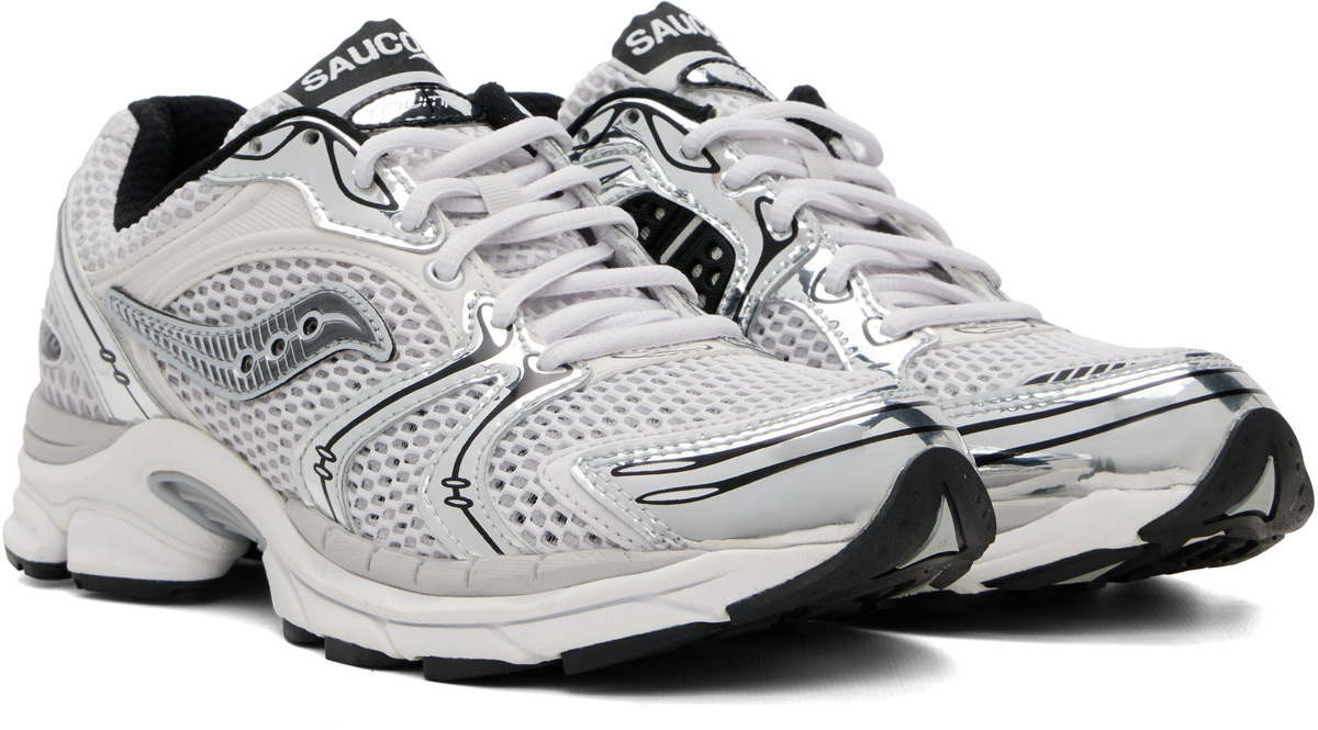 Saucony White & Silver ProGrid Triumph 4 Sneakers