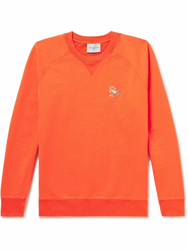 Photo: Maison Kitsuné - Chillax Fox Logo-Appliquéd Cotton-Jersey Sweatshirt - Orange