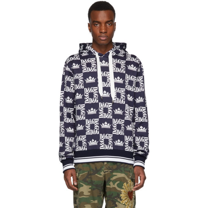 Photo: Dolce and Gabbana Blue Logo Crowns Hoodie