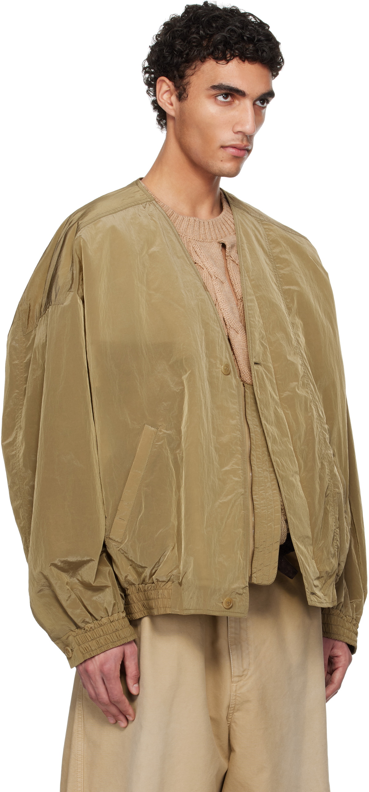 Hed Mayner Beige Crinkled Taffeta Bomber Jacket Hed Mayner