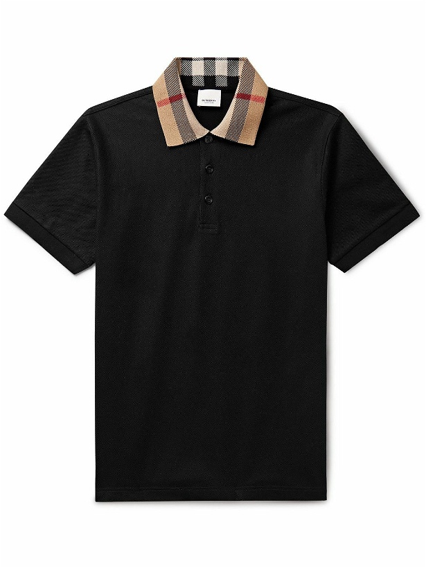 Photo: Burberry - Check-Trimmed Cotton-Piqué Polo Shirt - Black
