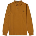 Fred Perry Men's Long Sleeve Plain Polo Shirt in Dark Caramel