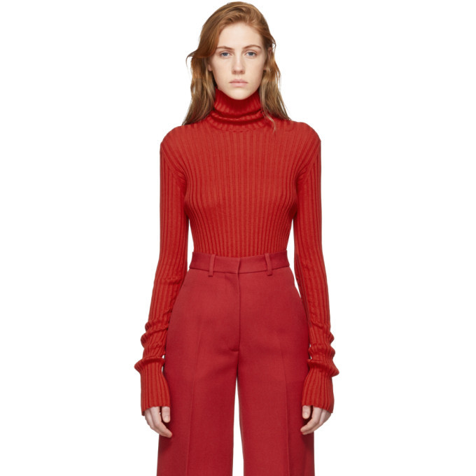 Photo: Victoria Beckham Red Sleeve Gathers Polo Turtleneck