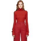 Victoria Beckham Red Sleeve Gathers Polo Turtleneck