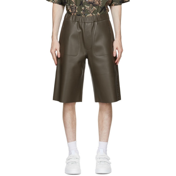Photo: Givenchy Khaki Leather Bonded Bermuda Shorts