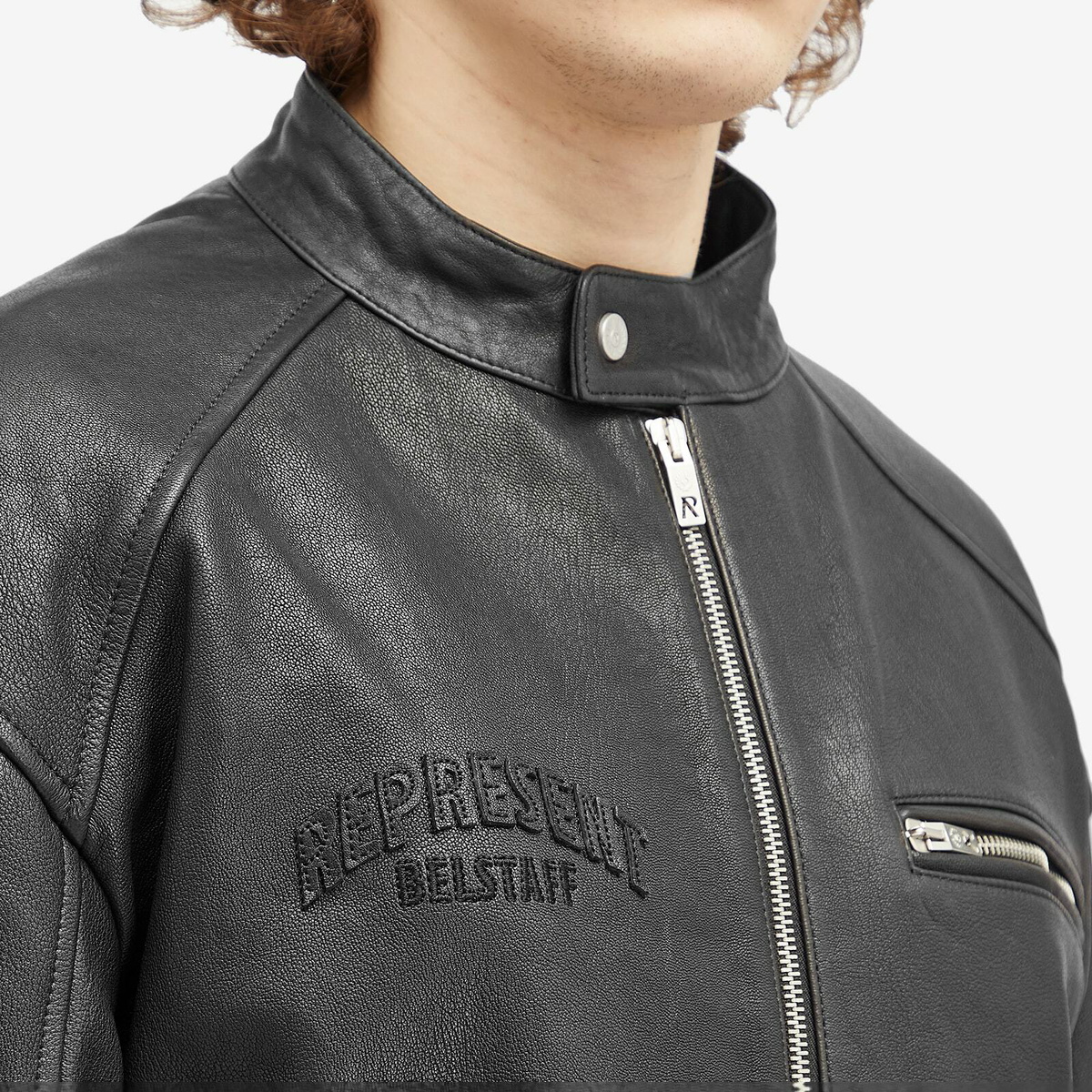 Represent Men's x Belstaff Leather Race Jacket in Black Represent
