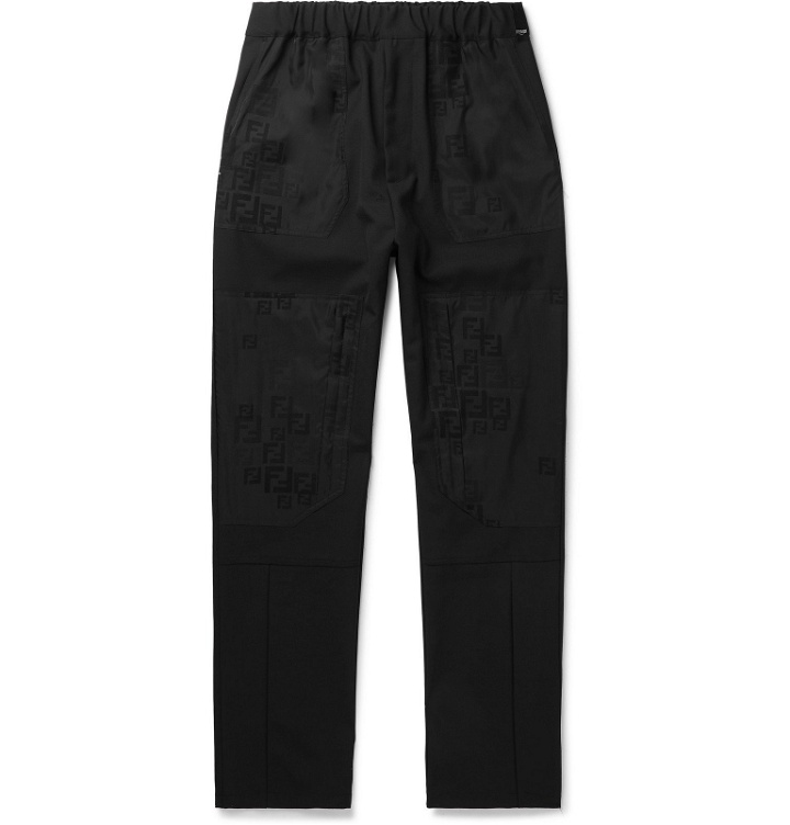 Photo: Fendi - Black Logo-Jacquard Organza-Panelled Twill Trousers - Black