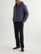 Zegna - Stratos Leather-Trimmed Quilted Shell Hooded Down Jacket - Blue