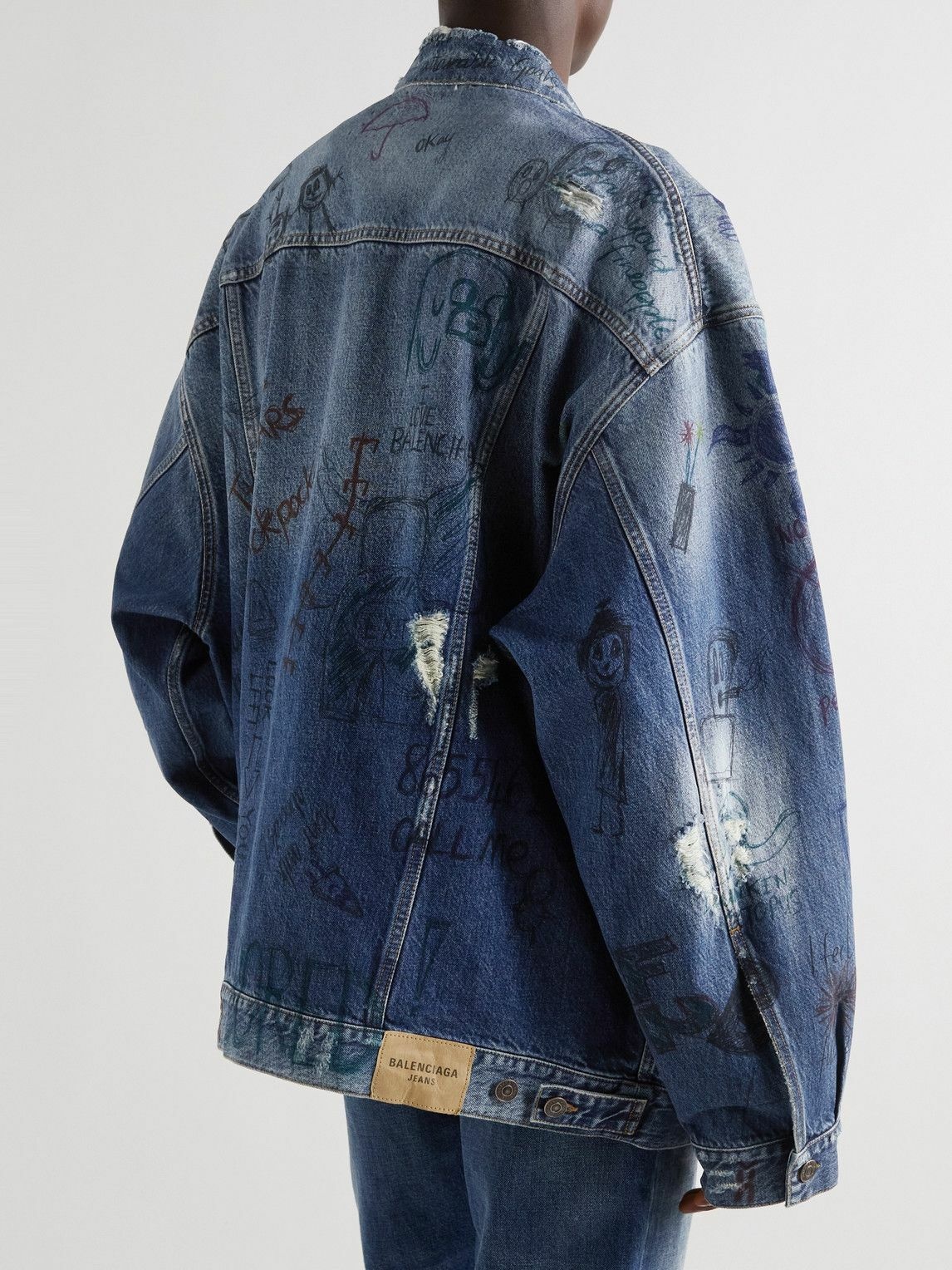Balenciaga - Oversized Printed Distressed Denim Jacket - Blue Balenciaga