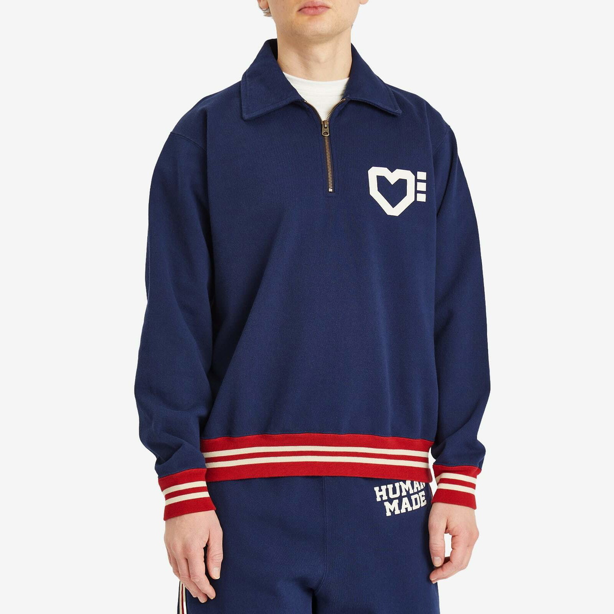HUMAN MADE ハーフジップスウェット ネイビー ハートロゴ HUMAN MADE HALF-ZIP SWEATSHIRT – HUMAN MADE Inc.