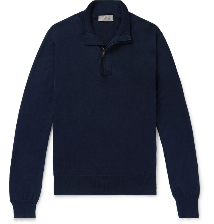 Photo: Canali - Suede-Trimmed Cotton Half-Zip Sweater - Men - Navy