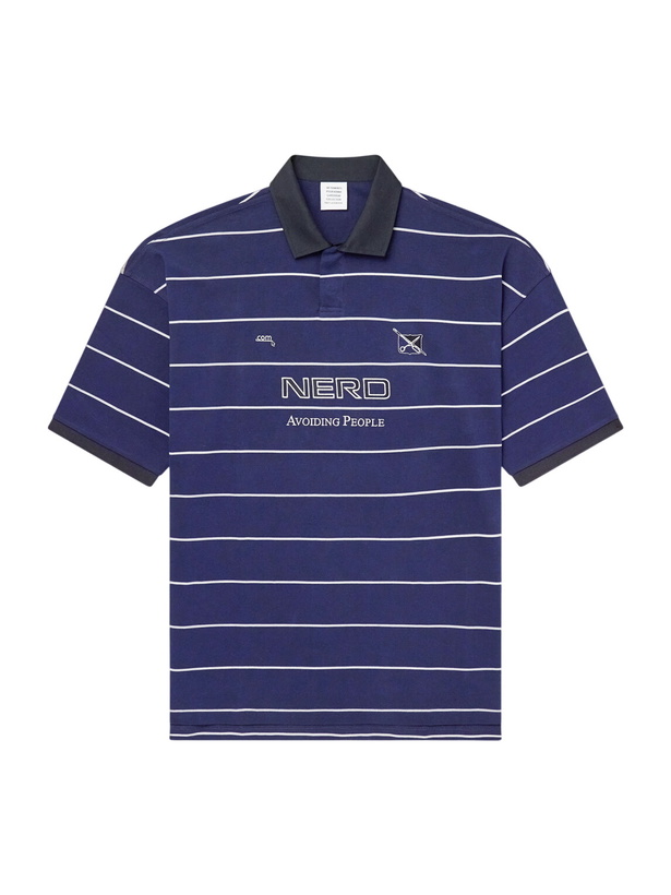 Photo: VETEMENTS - Nerd Embroidered Striped Cotton-Jersey Polo Shirt - Blue