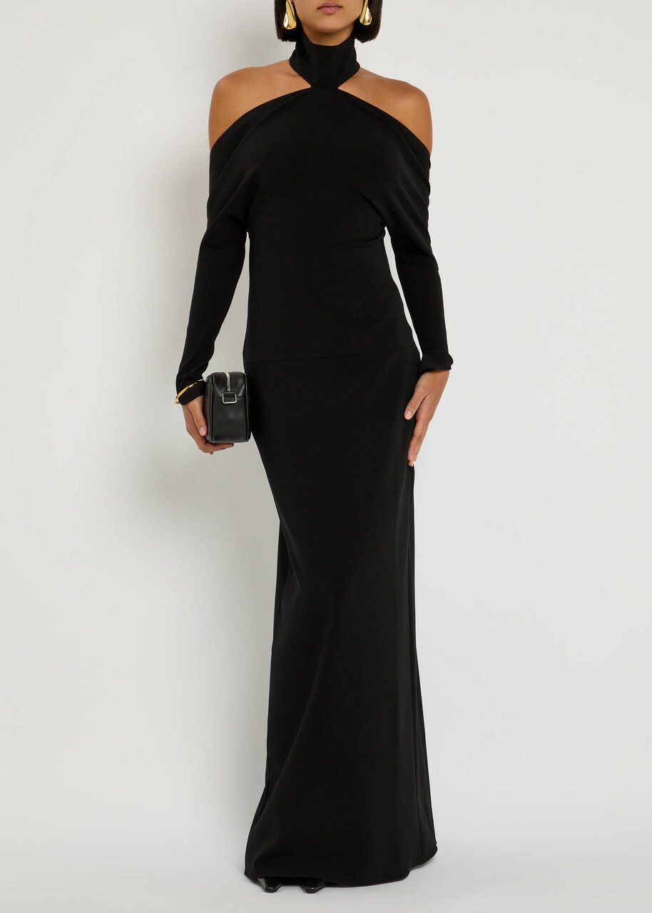 Courrèges Circle Mockneck Crepe Gown Black
