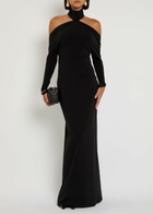 Courrèges Circle Mockneck Crepe Gown Black