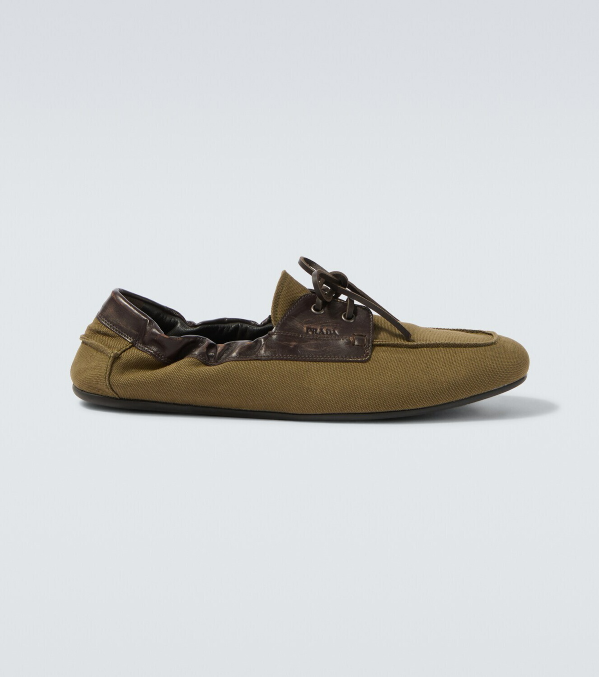 Prada Shuffle leather-trimmed canvas boat shoes