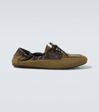 Prada Shuffle leather-trimmed canvas boat shoes