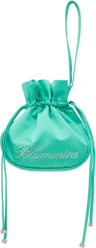 Photo: Blumarine Green Satin Rhinestone Logo Pouch